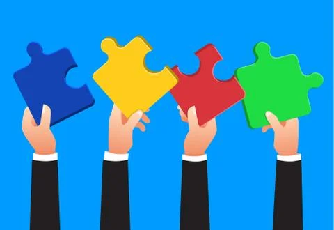 Flat design concept hands teamwork building success business with jigsaw symb Stock Illustration