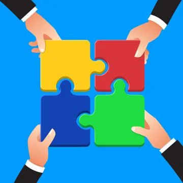 Flat design concept hands teamwork building success business with jigsaw symb Stock Illustration