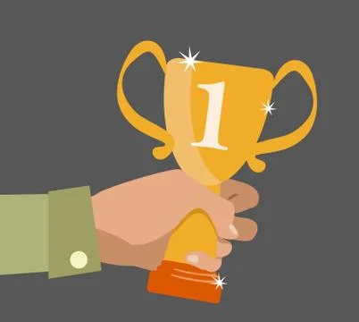 Flat design concept icon of winner cup in hand Stock Illustration