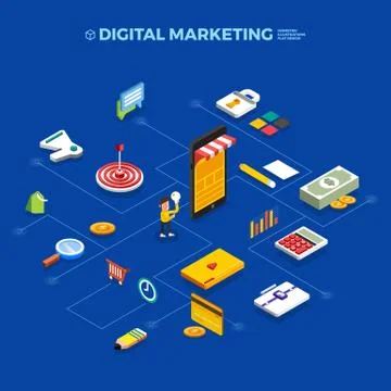 Flat design concept isometric digital marketing object. Vector illustrate. Stock Illustration