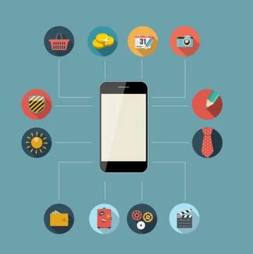 Flat Design Concept Mobile Phone Apps Vector Illustration. Stock Illustration