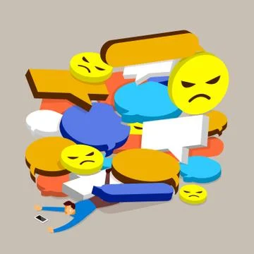 Flat design concept negative comment on social media. The man can not manage Stock Illustration