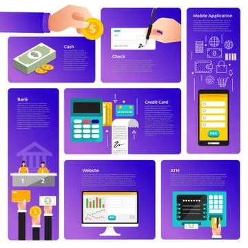 Flat design concept payment. Payment method and option or channel to transfer Stock Illustration
