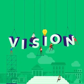 Flat design concept people working for building text VISION. Vector illustrat Stock Illustration