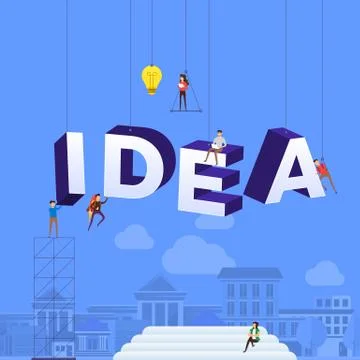 Flat design concept people working for building text IDEA. Vector illustratio Stock Illustration