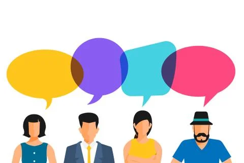 Flat design concept peoples talk with balloon message bubble. Vector illustra Stock Illustration