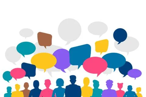 Flat design concept peoples talk with balloon message bubble. Vector illustra Stock Illustration