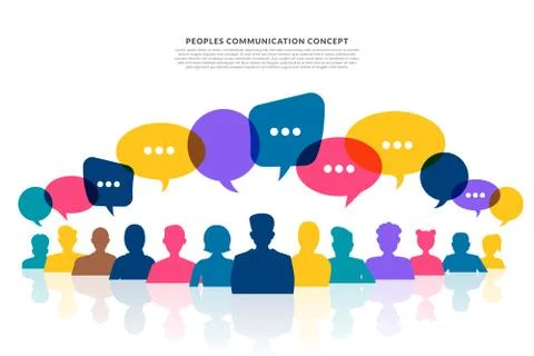 Flat design concept peoples talk with balloon message bubble. Vector illustra Stock Illustration