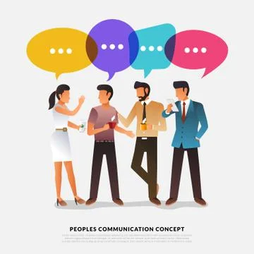 Flat design concept peoples talk with balloon message bubble. Vector illustra Stock Illustration