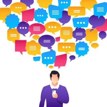 Flat design concept peoples talk with balloon message bubble. Vector illustra Stock Illustration