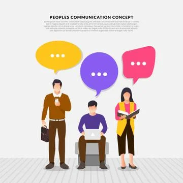 Flat design concept peoples talk with balloon message bubble. Vector illustra Stock Illustration