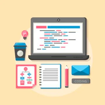 Flat design concept of process web page coding Stock-Illustration