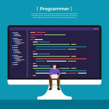Flat design concept programmer coding program. Vector illustrate. イラスト素材