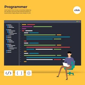 Flat design concept programmer coding program. Vector illustrate. Stock Illustration