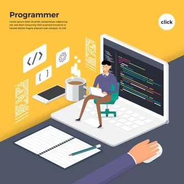 Flat design concept programmer coding program. Vector illustrate. Stock Illustration
