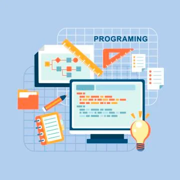 Flat design concept of programmer workflow Illustrazione stock