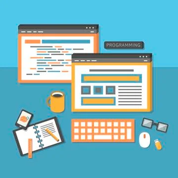 Flat design concept of programmer workflow Stock Illustration
