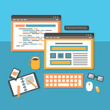 Flat design concept of programmer workflow Illustrazione stock