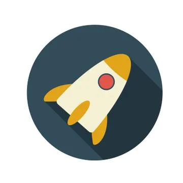Flat Design Concept Rocket Vector Illustration With Long Shadow. Illustrazione stock