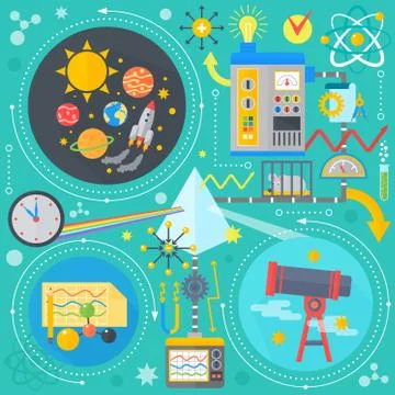 Flat design concept of science and technology. Scientific Research, Space galaxy 库存插图