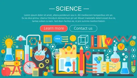 Flat design concept of science. Horizontal banner with scientist laboratory Stock Illustration