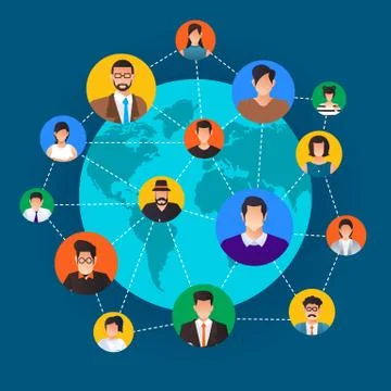 Flat design concept social network. Peoples connecting around the world with Stock Illustration