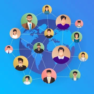 Flat design concept social network. Peoples connecting around the world with Stock Illustration
