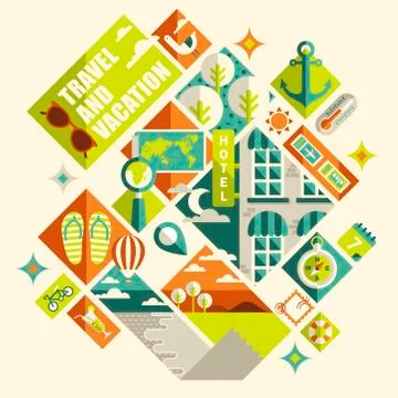 Flat design concept for travel and vacation Stock Illustration