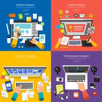 Flat design concept vector set designer of website, graphic, application and Stock Illustration
