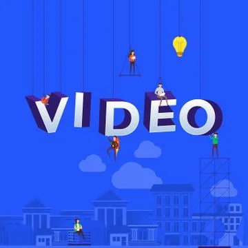 Flat design concept vlog. Team develop channel video online. Vector illustrat Stock Illustration