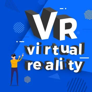 Flat design concept VR virtual reality. man and glasses  show typography. Vec Stock Illustration