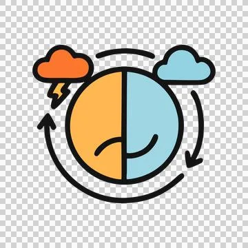 Flat Design Conceptual Circle Divided Between Happy and Sad With Swirling Clouds Stock Illustration