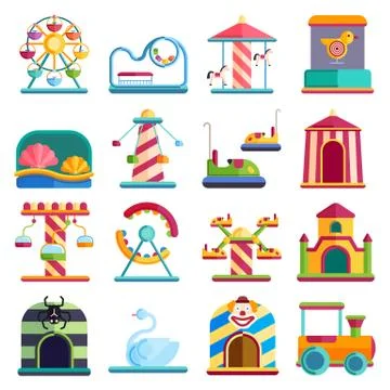 Flat design conceptual city elements with carousels amusement park vector Ilustración de archivo