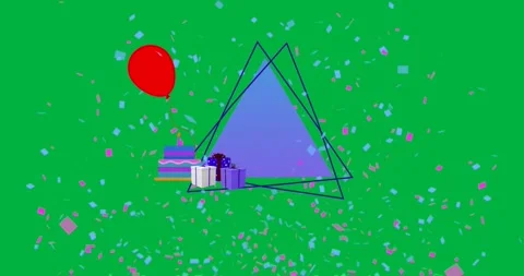 Flat design confetti scattering on transparent backdrop around gradient triangle Stock Footage 317668894