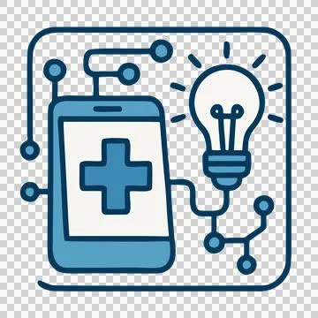 Flat Design Connected Mobile Device with Medical Cross and Idea Light Bulb Symbo Stock-Illustration