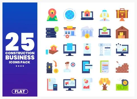 Flat design construction and business icons pack with elements. Stock Illustration