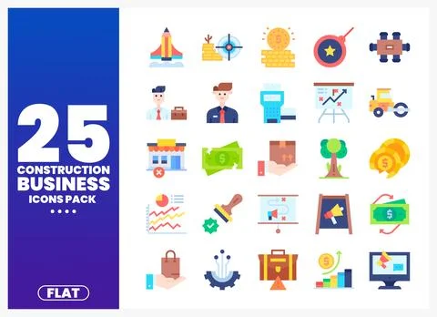 Flat design construction business icons pack illustration with diverse busi.. Stock Illustration