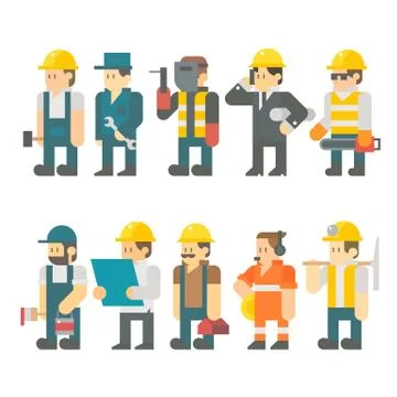 Flat design of construction worker set Stock Illustration