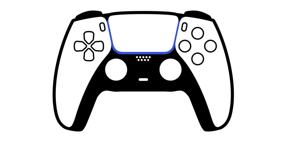 Flat Design Controller Vector Illustration. Black And White And Blue Joystick Or Stock Illustration