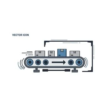 Flat design conveyor belt with boxes icon for industrial logistics Stock Illustration