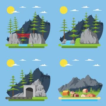 Flat design of countryside forest Stock Illustration