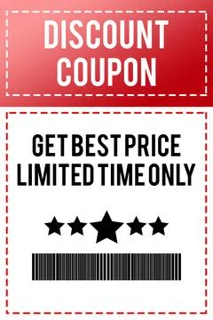 Flat design coupon is featuring title on red gradient with dashed borders, Stock-Illustration