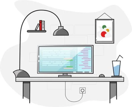 Flat design. Creative office desktop workspace Stock Illustration
