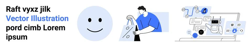Flat Design Creativity Process with happy Face, Designer Drawing UIUX Proto.. 库存插图