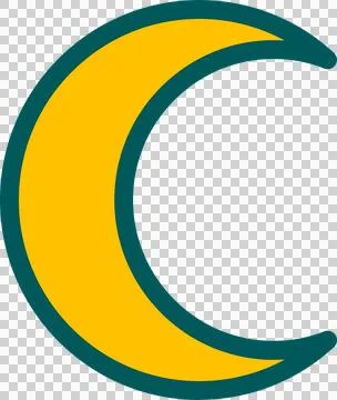 Flat design crescent moon is floating over transparent background with yellow Ilustração Stock