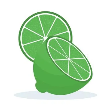 Flat design of cut lime, fresh green citrus, juicy fruit illustration Stockillustratie