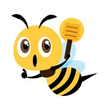 Flat design cute bee holding a honey dipper with thumb up hand sign Stock-Illustration