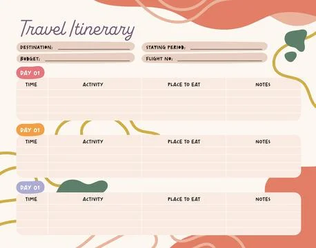 Flat design cute colorful vector design of a travel itinerary planner template Stock Illustration