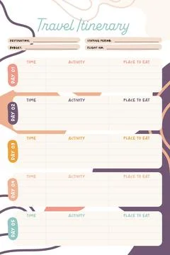 Flat design cute colorful vector design, travel itinerary planner template Stock Illustration