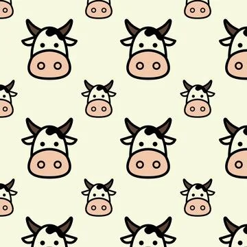 Flat design cute head cow cartoon seamless pattern for background and wallpap Stock Illustration